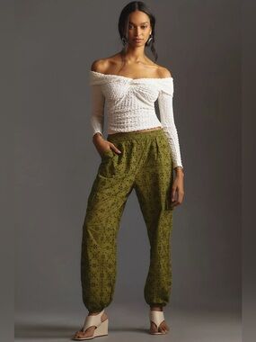 Blue Velvet | Olive Cargo Pants with Eyelet Texture Sz XL